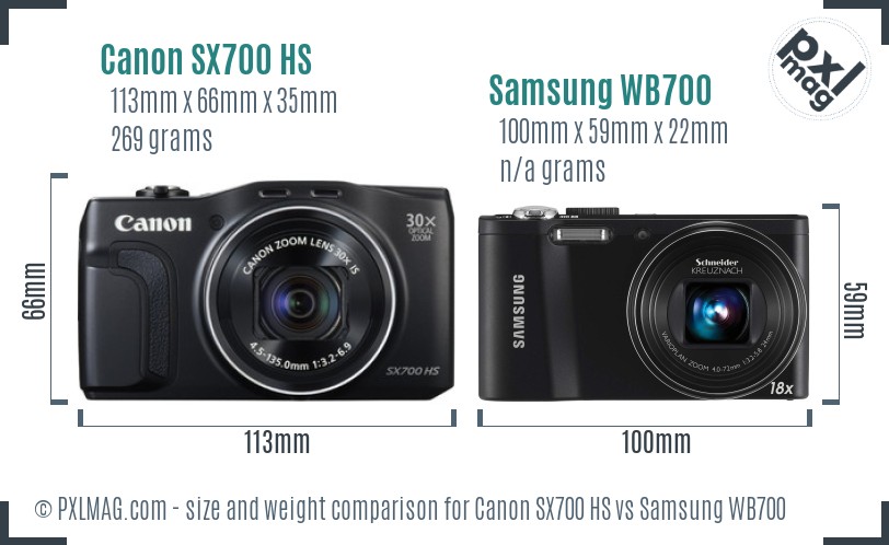 Canon SX700 HS vs Samsung WB700 size comparison