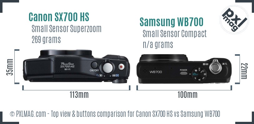 Canon SX700 HS vs Samsung WB700 top view buttons comparison