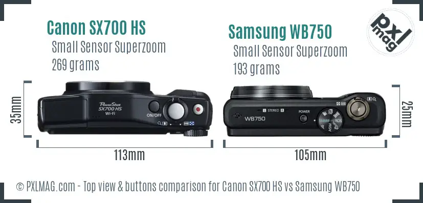 Canon SX700 HS vs Samsung WB750 top view buttons comparison