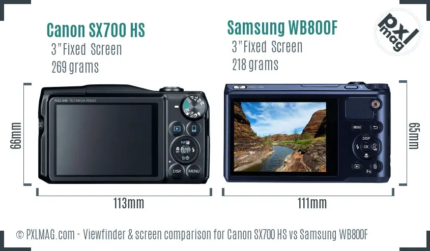 Canon SX700 HS vs Samsung WB800F Screen and Viewfinder comparison