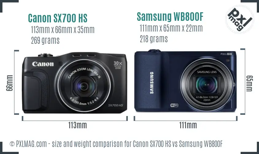 Canon SX700 HS vs Samsung WB800F size comparison