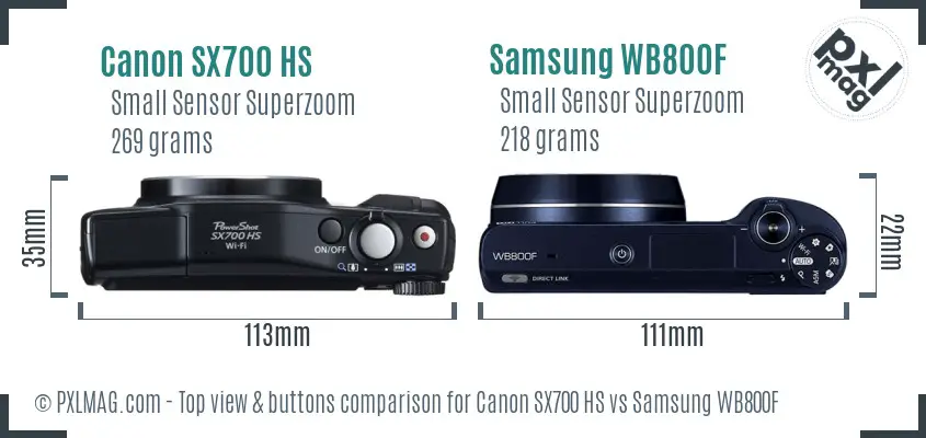 Canon SX700 HS vs Samsung WB800F top view buttons comparison