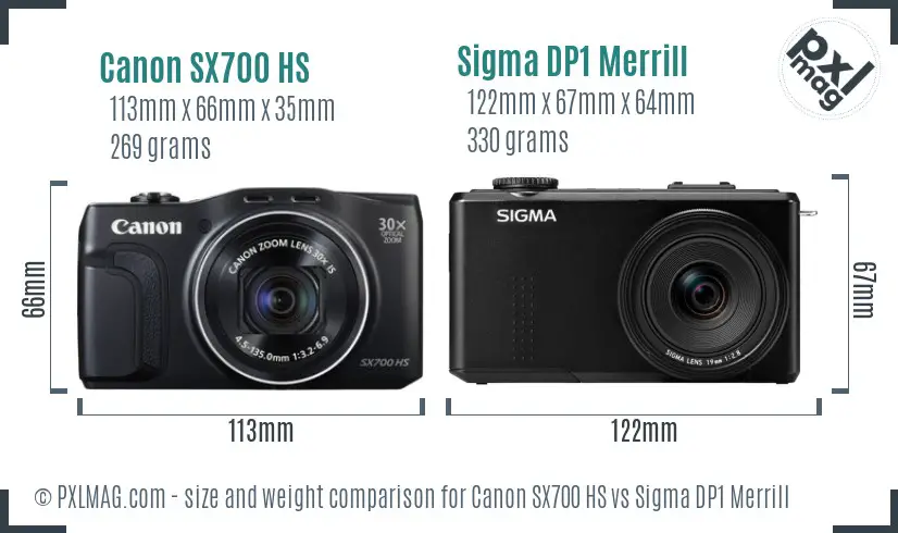 Canon SX700 HS vs Sigma DP1 Merrill size comparison Canon SX700 HS vs Sigma DP1 Merrill size comparison