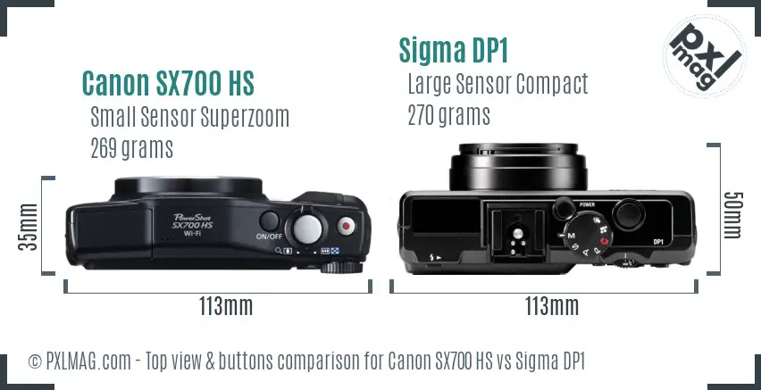 Canon SX700 HS vs Sigma DP1 top view buttons comparison