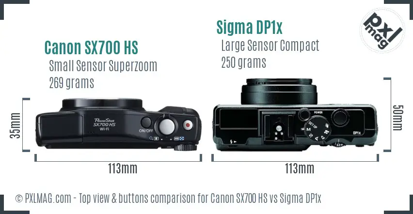 Canon SX700 HS vs Sigma DP1x top view buttons comparison Canon SX700 HS vs Sigma DP1x top view buttons comparison