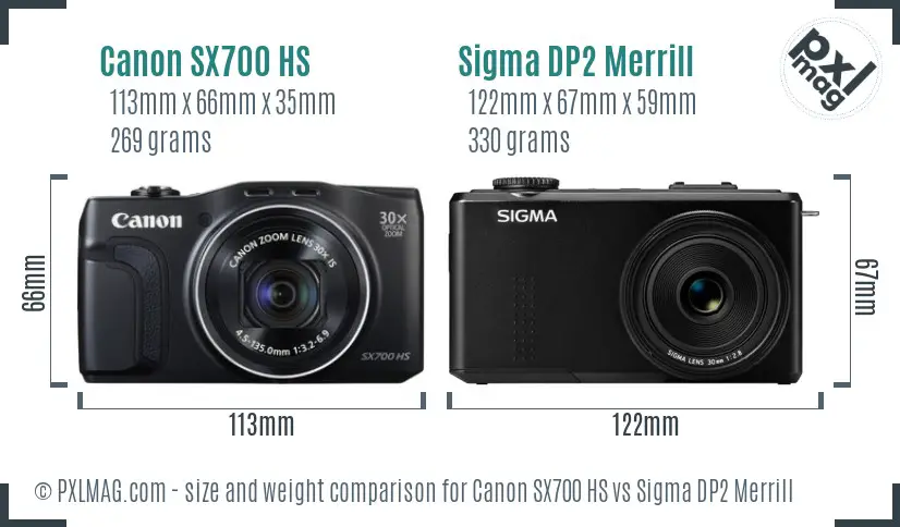 Canon SX700 HS vs Sigma DP2 Merrill size comparison