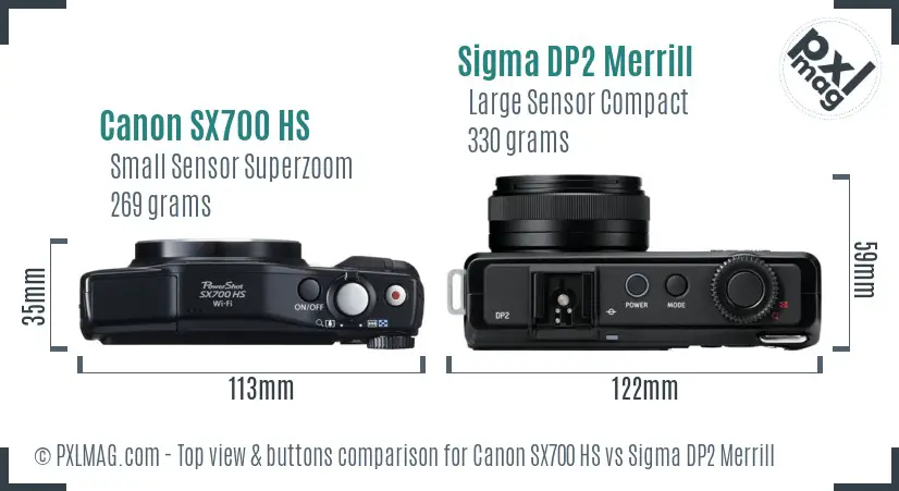 Canon SX700 HS vs Sigma DP2 Merrill top view buttons comparison