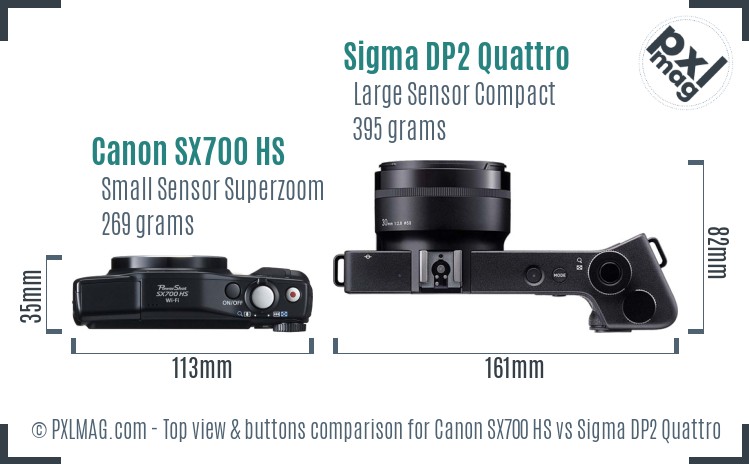Canon SX700 HS vs Sigma DP2 Quattro top view buttons comparison