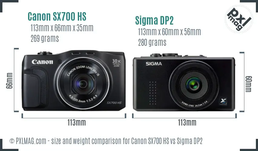 Canon SX700 HS vs Sigma DP2 size comparison