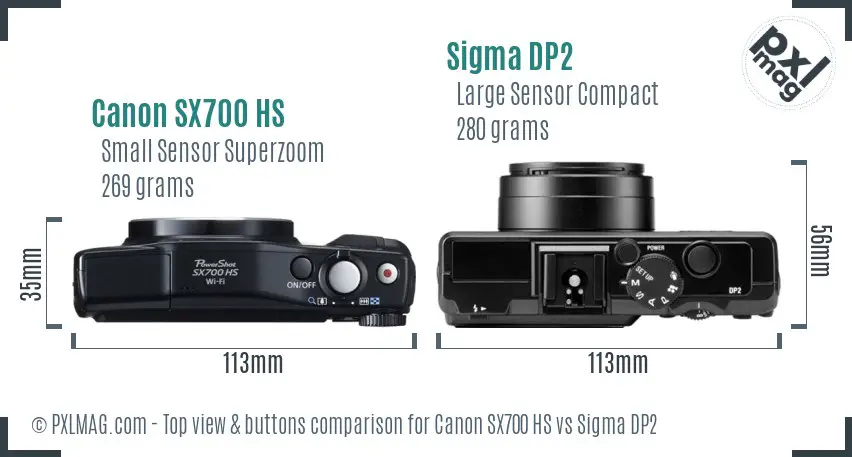 Canon SX700 HS vs Sigma DP2 top view buttons comparison