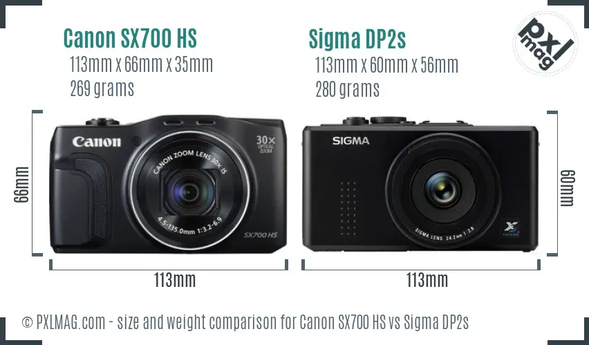 Canon SX700 HS vs Sigma DP2s size comparison