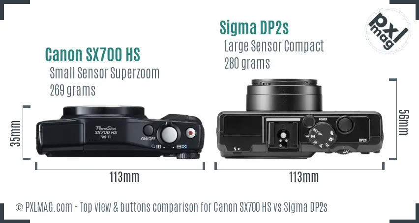 Canon SX700 HS vs Sigma DP2s top view buttons comparison