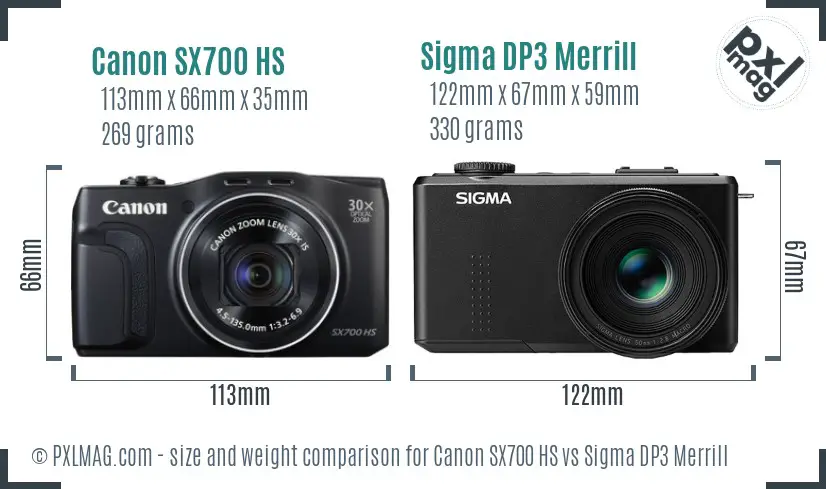Canon SX700 HS vs Sigma DP3 Merrill size comparison