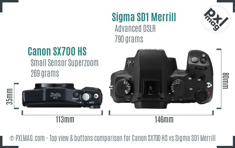 Canon SX700 HS vs Sigma SD1 Merrill top view buttons comparison