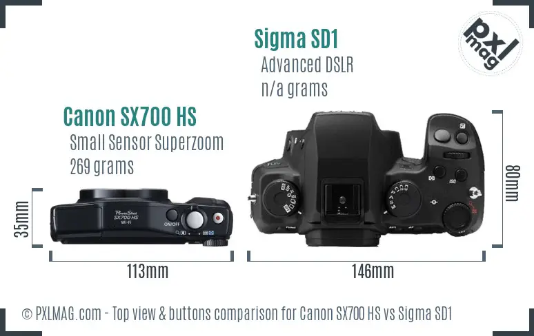 Canon SX700 HS vs Sigma SD1 top view buttons comparison Canon SX700 HS vs Sigma SD1 top view buttons comparison