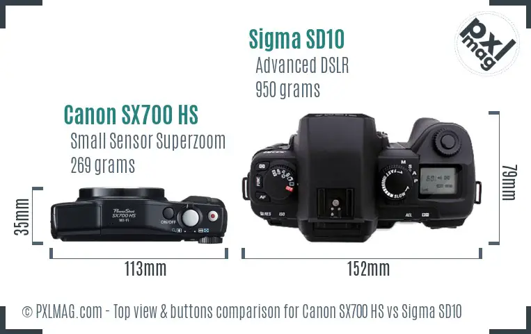 Canon SX700 HS vs Sigma SD10 top view buttons comparison