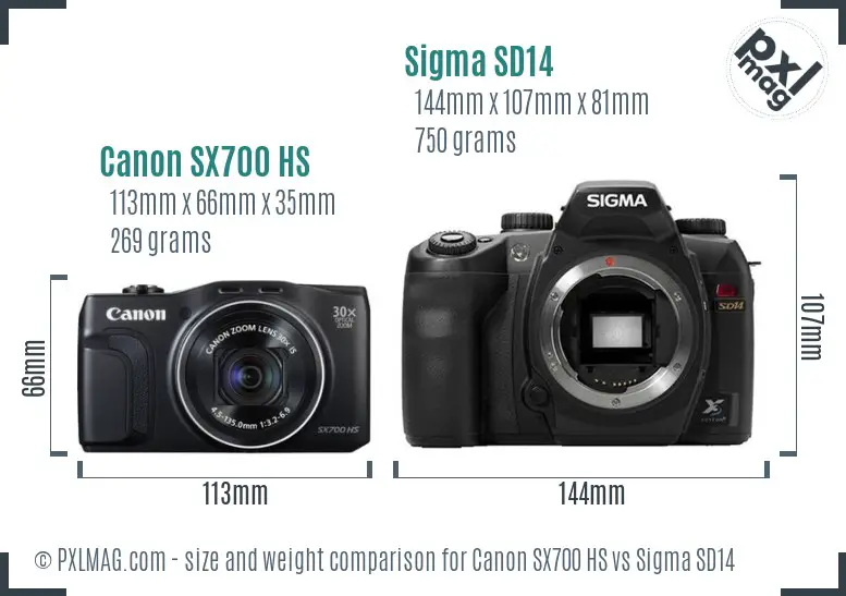 Canon SX700 HS vs Sigma SD14 size comparison