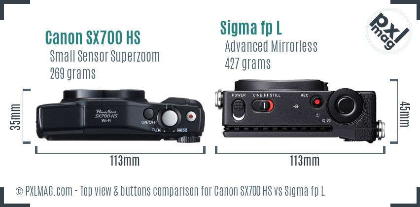 Canon SX700 HS vs Sigma fp L top view buttons comparison