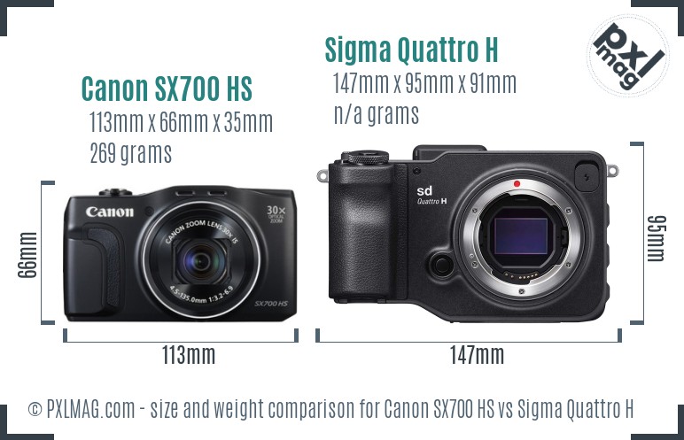 Canon SX700 HS vs Sigma Quattro H size comparison