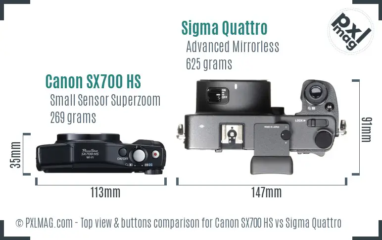 Canon SX700 HS vs Sigma Quattro top view buttons comparison