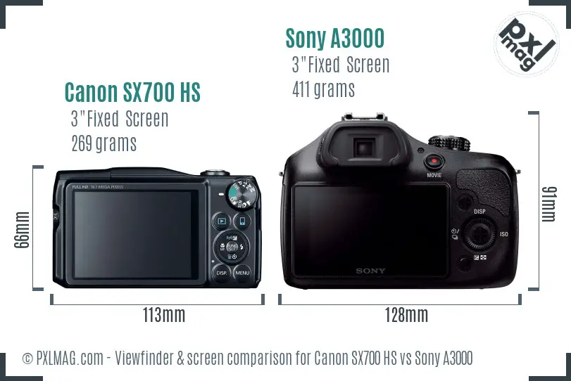 Canon SX700 HS vs Sony A3000 Screen and Viewfinder comparison Canon SX700 HS vs Sony A3000 Screen and Viewfinder comparison