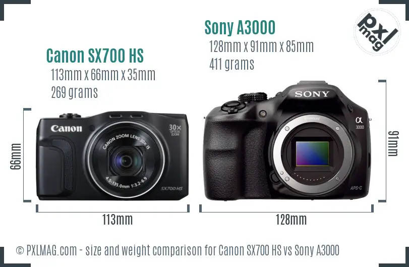 Canon SX700 HS vs Sony A3000 size comparison Canon SX700 HS vs Sony A3000 size comparison