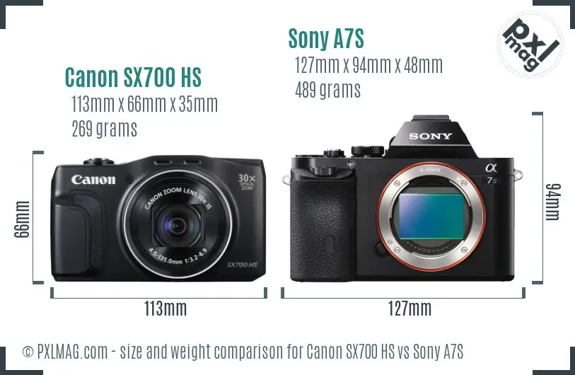 Canon SX700 HS vs Sony A7S size comparison