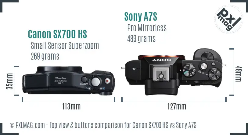 Canon SX700 HS vs Sony A7S top view buttons comparison