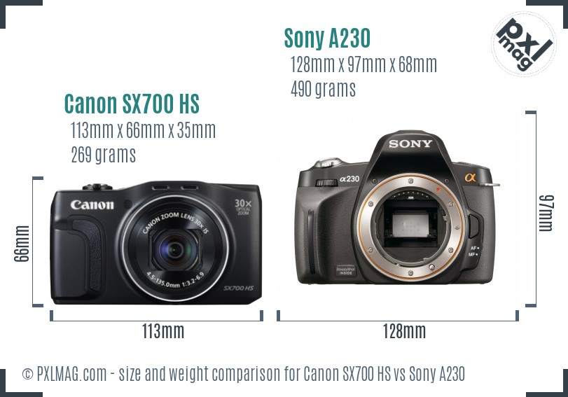 Canon SX700 HS vs Sony A230 size comparison Canon SX700 HS vs Sony A230 size comparison