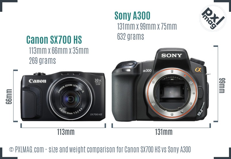 Canon SX700 HS vs Sony A300 size comparison