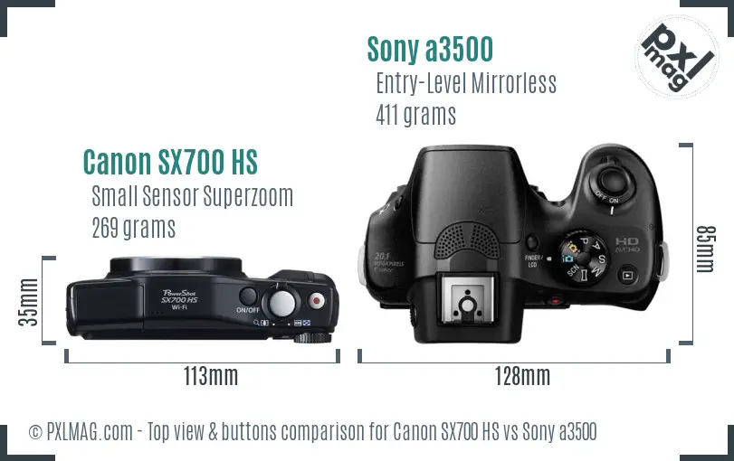 Canon SX700 HS vs Sony a3500 top view buttons comparison Canon SX700 HS vs Sony a3500 top view buttons comparison