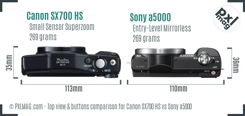 Canon SX700 HS vs Sony a5000 top view buttons comparison