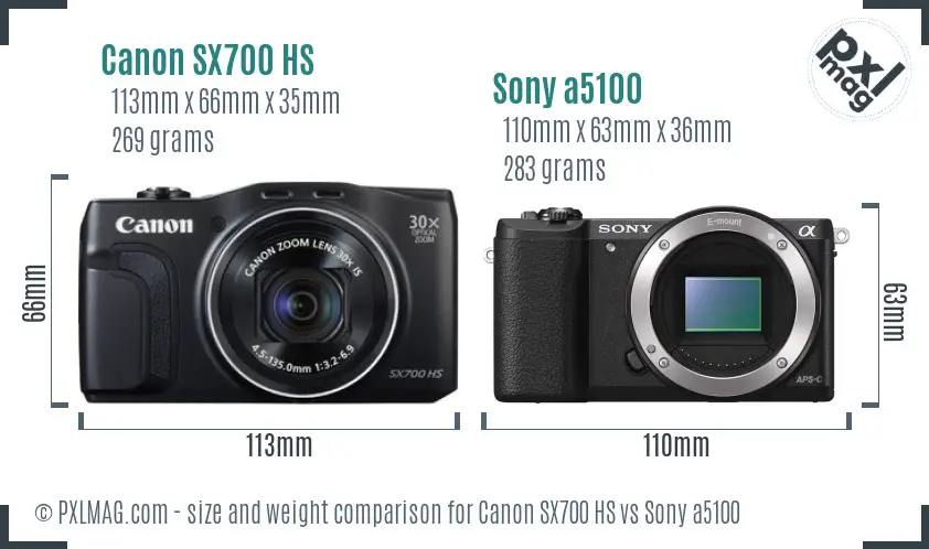 Canon SX700 HS vs Sony a5100 size comparison