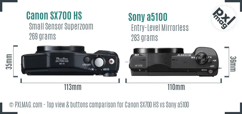 Canon SX700 HS vs Sony a5100 top view buttons comparison