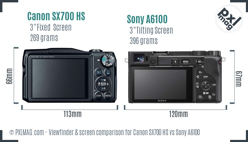 Canon SX700 HS vs Sony A6100 Screen and Viewfinder comparison