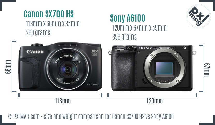 Canon SX700 HS vs Sony A6100 size comparison
