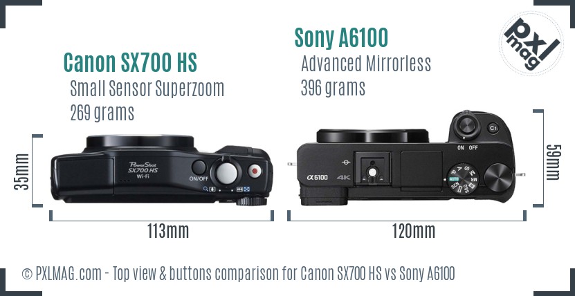 Canon SX700 HS vs Sony A6100 top view buttons comparison