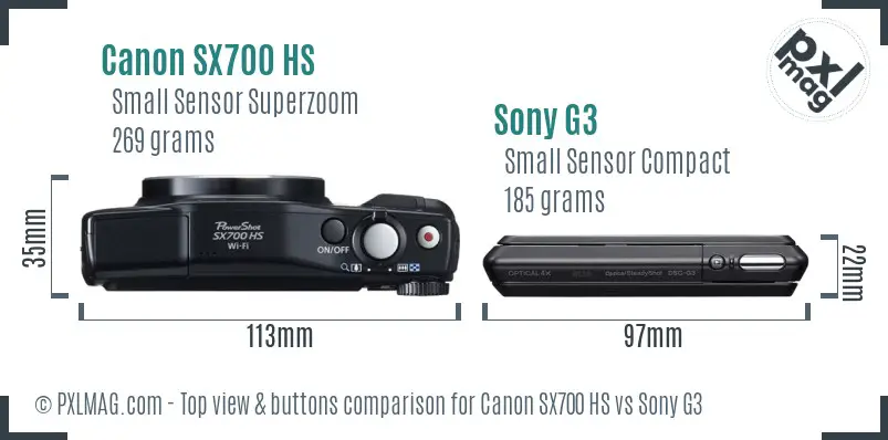 Canon SX700 HS vs Sony G3 top view buttons comparison