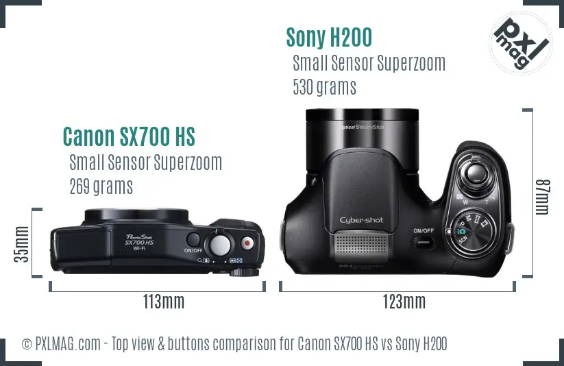 Canon SX700 HS vs Sony H200 top view buttons comparison Canon SX700 HS vs Sony H200 top view buttons comparison