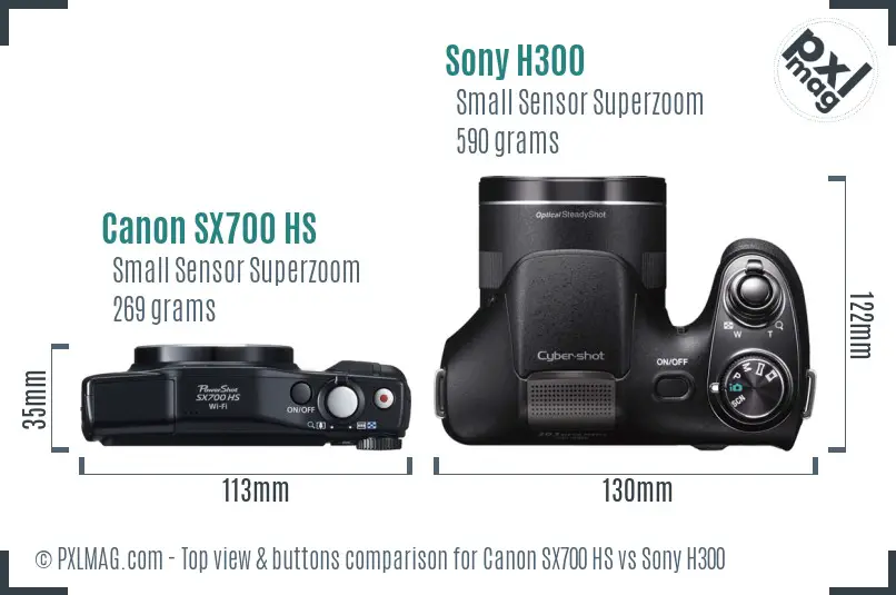 Canon SX700 HS vs Sony H300 top view buttons comparison Canon SX700 HS vs Sony H300 top view buttons comparison