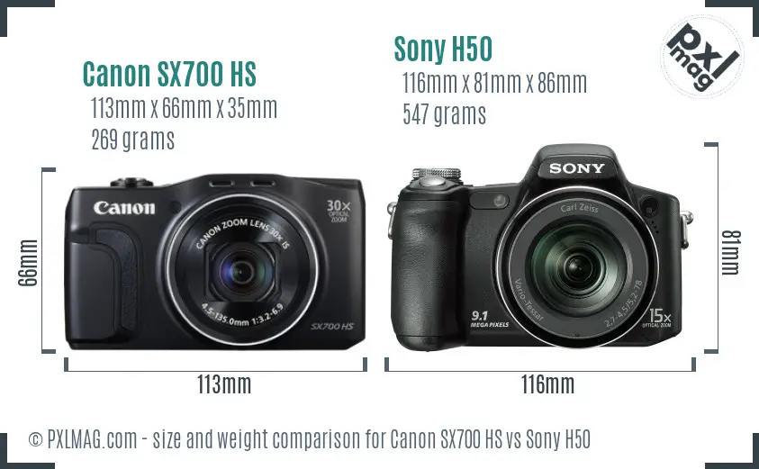 Canon SX700 HS vs Sony H50 size comparison