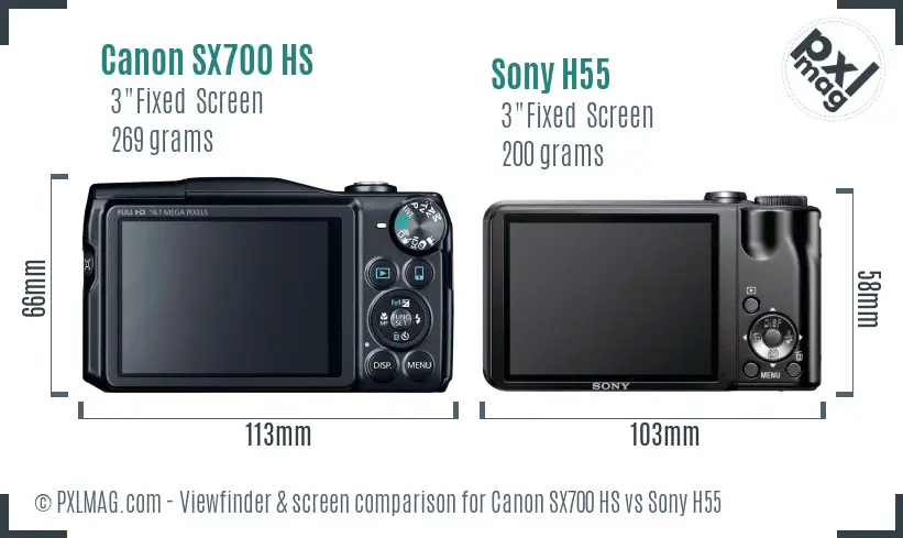 Canon SX700 HS vs Sony H55 Screen and Viewfinder comparison