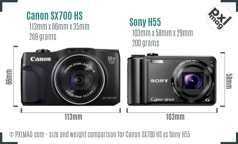 Canon SX700 HS vs Sony H55 size comparison