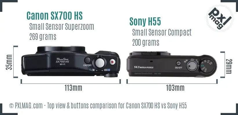 Canon SX700 HS vs Sony H55 top view buttons comparison