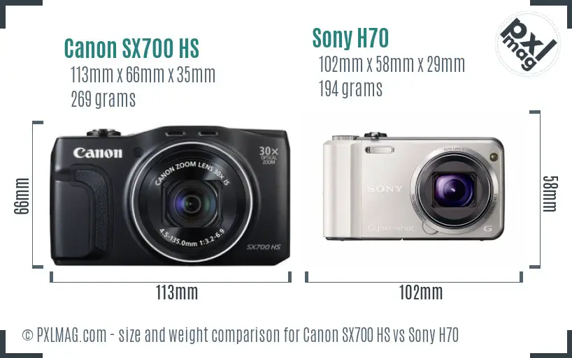 Canon SX700 HS vs Sony H70 size comparison