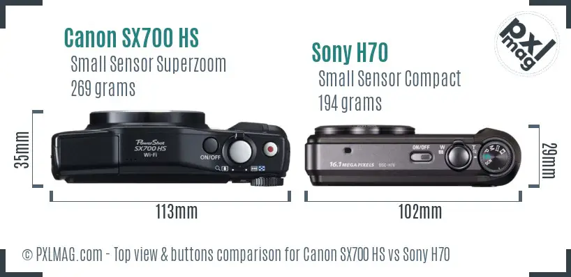 Canon SX700 HS vs Sony H70 top view buttons comparison