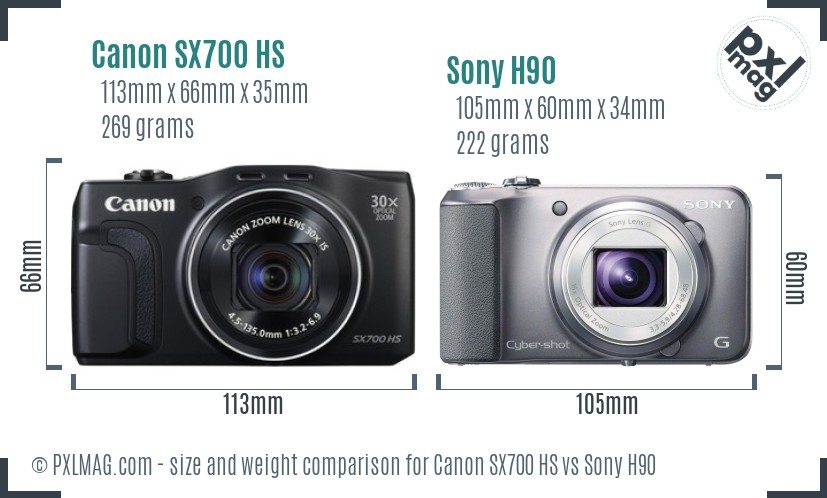 Canon SX700 HS vs Sony H90 size comparison