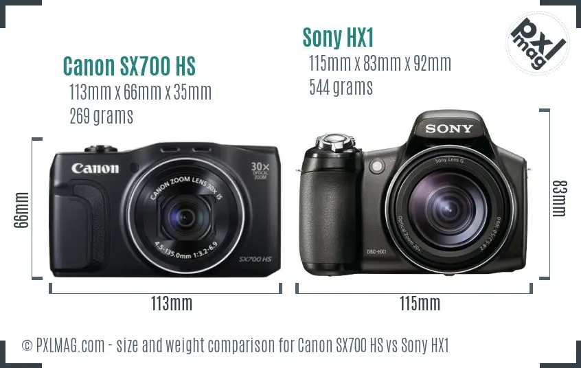 Canon SX700 HS vs Sony HX1 size comparison Canon SX700 HS vs Sony HX1 size comparison