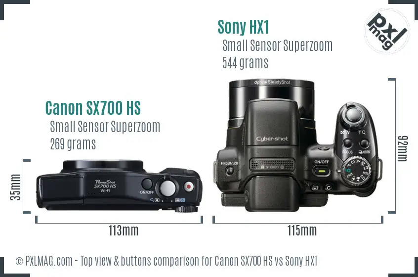 Canon SX700 HS vs Sony HX1 top view buttons comparison Canon SX700 HS vs Sony HX1 top view buttons comparison