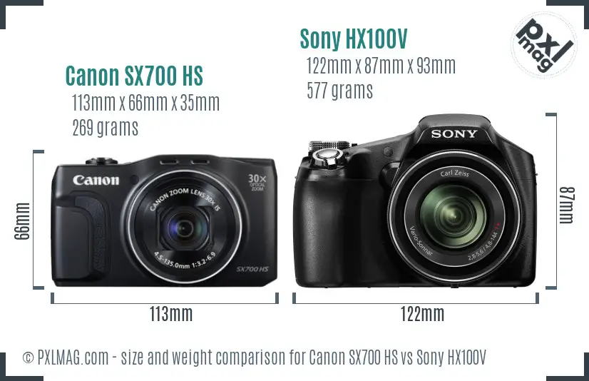 Canon SX700 HS vs Sony HX100V size comparison